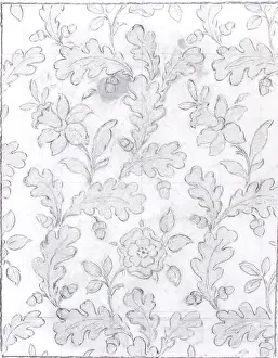 Design for Woven Textile with leaves and flowers