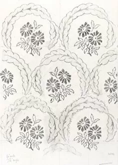 Charcoal Gallery: Design for Woven Textile with leaves and flowers