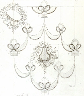 Images Dated 12th November 2013: Design for Woven Textile with musical instruments