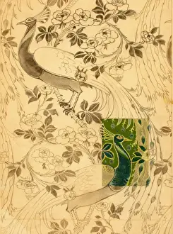 Peacocks Prints: Design for woven textile with peacocks