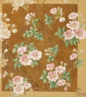 Images Dated 11th November 2013: Design for Woven Textile with pink flowers