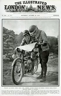 Images Dated 10th February 2016: Despatch-riders wearing gas-masks under their steel helmets