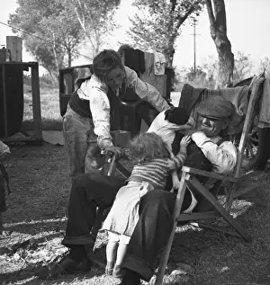 Destitute Prints: Destitute family. American River camp, Sacramento, Californi