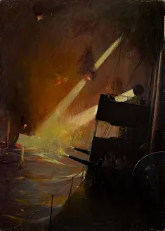 Images Dated 26th March 2018: A Destroyer on a night time encounter, by Harold M Brett, WW