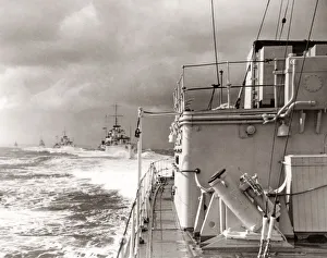 Pre War Prints: Destroyer Royal Navy on exercise, Mediterranean Sea, 1934