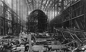 Unspecified Prints: Destroyer on stock in a navy ship-building yard