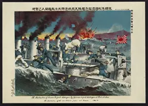 Destroyers Prints: The destruction of Russian torpede sic destroyers by Japanes