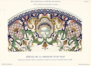 Crockery Prints: Details of the border of a polychrome plate, Rouen