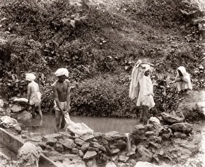 Dhobies washing clothes, India, c. 1880 s