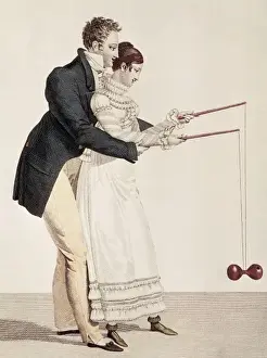Lesson Prints: Diabolo lesson (19th c. ). Etching. FRANCE. Paris
