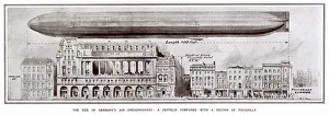 Images Dated 19th March 2021: Diagram showing German air-dreadnought, zeppelin compared to a section of buildings in