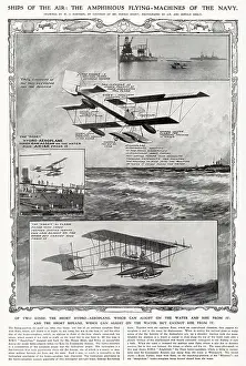 Biplanes Prints: Diagram showing the two kinds of short hydro-aeroplanes which could rise from the water