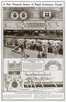 Diagram showing a proposed the never-stop train system described as electric cars mounted on tubular shaft along a continuous route in London. Date: 1911