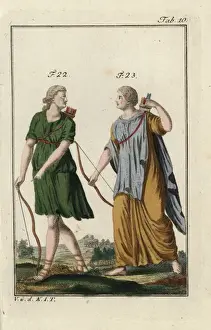 Spalart Prints: Diana the hunter with bow and arrow, and Dido