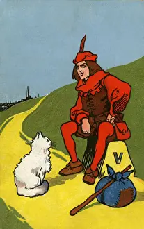 Dick Prints: Dick Whittington and his cat on a postcard