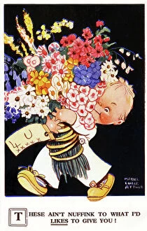Bouquet Collection: Diddums with bouquet of flowers, by Mabel Lucie Attwell