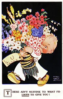 Likes Prints: Diddums with bouquet of flowers, by Mabel Lucie Attwell