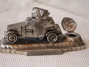 Die-cast desk ornament of white Laffly French armoured car