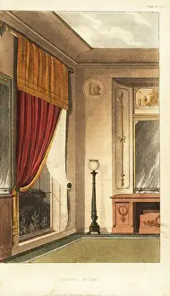 Alcove Prints: Dining-room window curtain and sideboard in the classical style