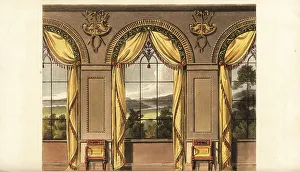 Piers Prints: Dining-room window curtains with chairs by George Bullock