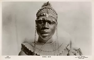 Adorned Gallery: Dinka Man with elaborate head and neck decoration - Sudan