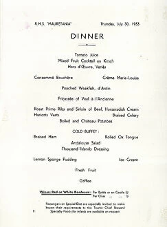 Beef Collection: Dinner Menu, Cunard liner, RMS Mauretania