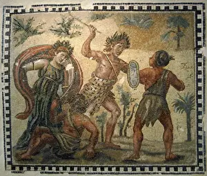 Dionysius Prints: Dionysus fighting with the Indians. Mosaic. Palazzo Massimo