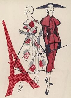 Dior dress and Fath suit, 1954