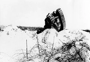 Knocked Collection: Disabled tank in winter, Somme, France, WW1