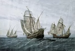 Litography Collection: Discovery of America (1492). The caravels that