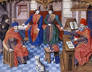 Titus Collection: Discussion of Latin philosophers. From right to left: Cato t