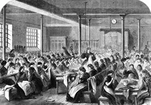 Images Dated 6th December 2016: The distress in Lancashire: Sewing for unemployed girls, 1862