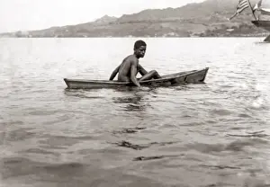 Diver and boat, the harbour of St Pierre, Martinique, circa