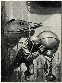 Lays Prints: Diver lays mines 1915