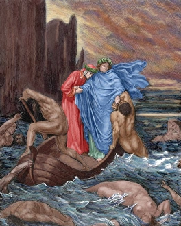 Alighieri Gallery: Divine Comedy. Eigth Canto of Hell. Dante and Virgil cross t