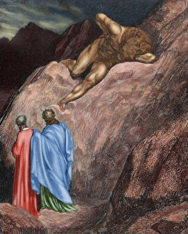 Alighieri Gallery: Divine Comedy. Twelfth Canto of Hell. Dante and Virgil befor