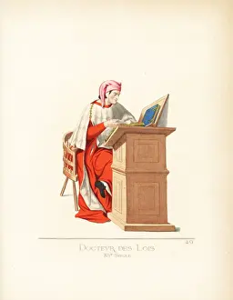 Levyfils Prints: Doctor of law reading books at a lectern, 14th century