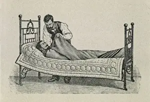 Shake Prints: Doctor seeing a patient. Bed treatment. Engraving