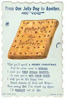 Dog biscuit with comic verse on a Christmas card