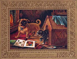 Glow Prints: Dog and cat on a Christmas card
