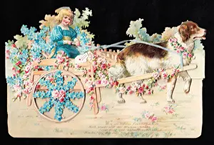 Forgetmenot Prints: Dog pulling a cart on a German greetings card
