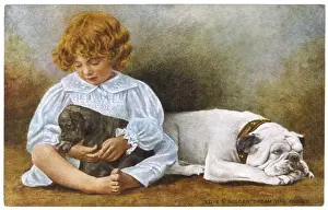 Bull Dog Prints: Dog Pup & Child