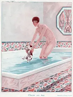 Reluctantly Prints: Dog and Woman Bathing