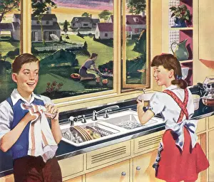 Adolescence Prints: Doing the Dishes Date: 1947
