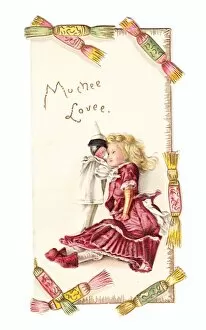 Doll and pierrot on a Christmas card