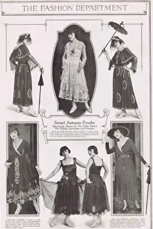 The Dolly Sisters display smart Autumn frocks, c. 1915 Date: circa 1915