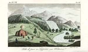 Lapps Prints: Dome-shaped house of the Sami people, Lapland