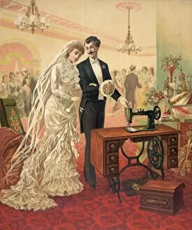 Present Collection: Domestic sewing machine. Bride and groom