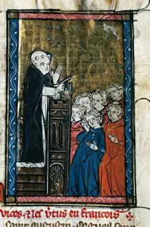 Dominican friar preaching. Miniature. Doctrine Chretienne. 1