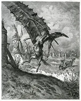1605 Prints: Don Quixote attacks a windmill